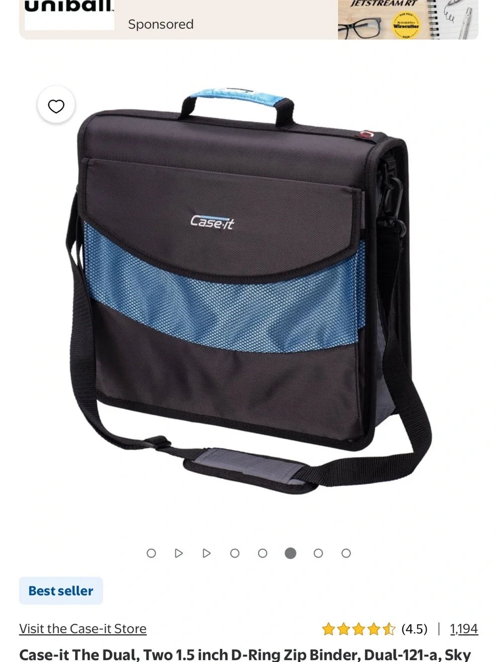 Case-it Dual D-Ring Zip Binder - Black and Blue